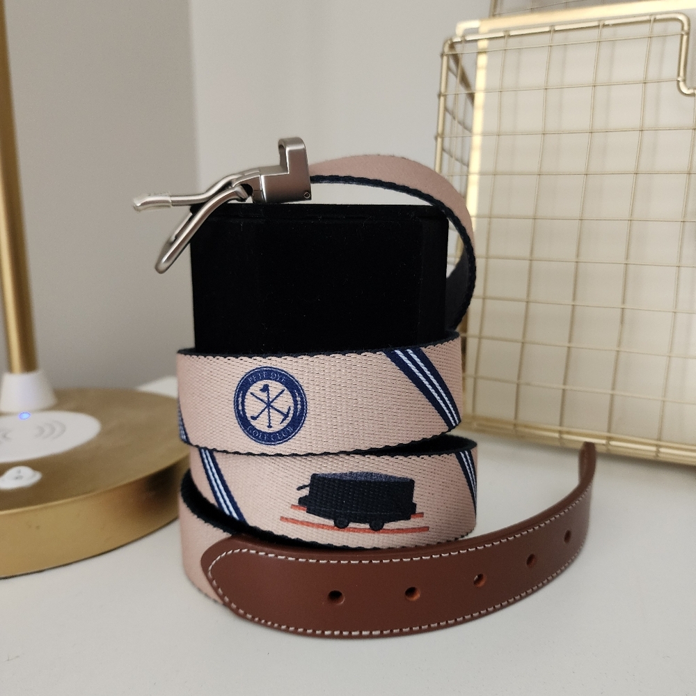 Peter Millar Mens Golf Club Belt Adjustable Sizes Tan and Brown.